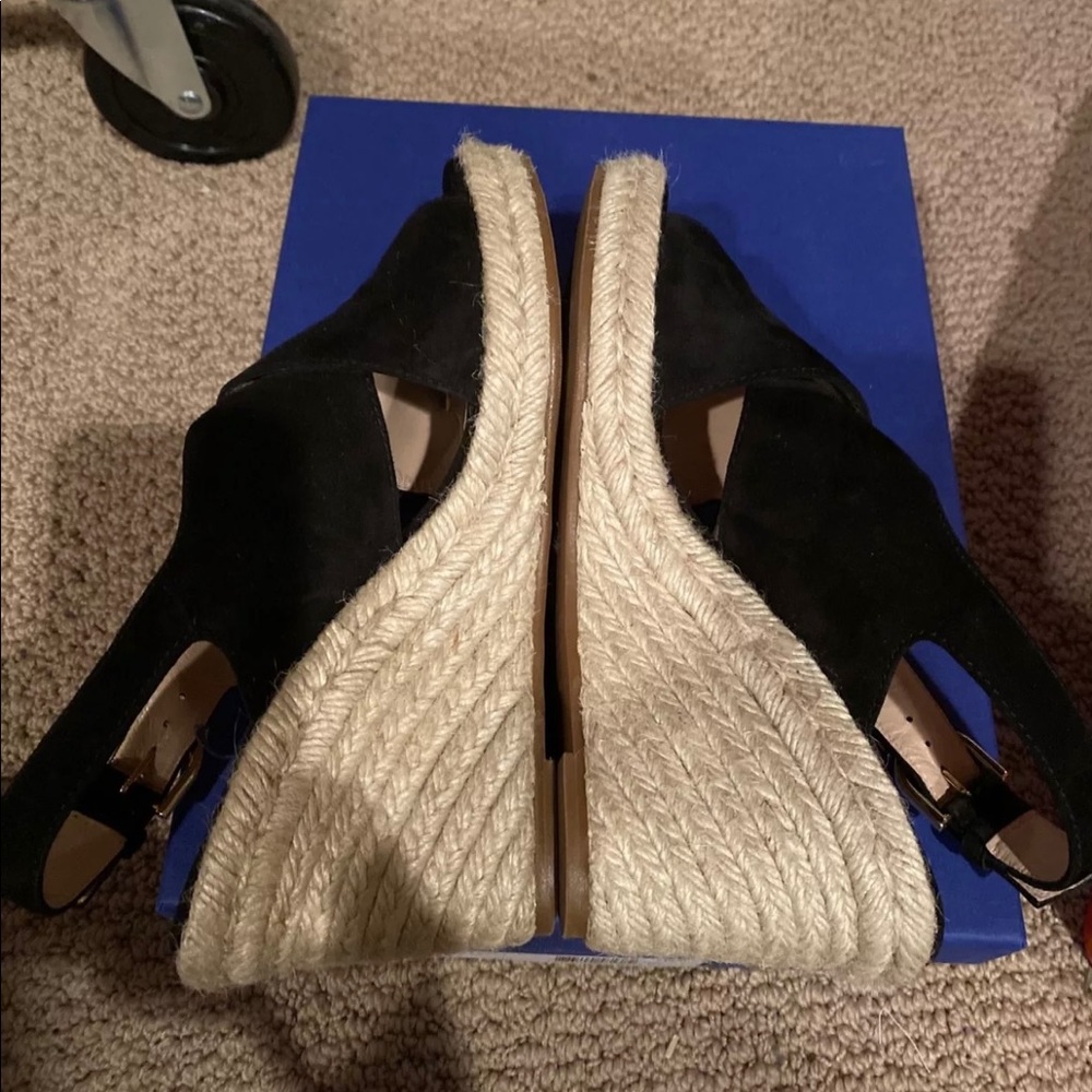Stuart Weizmann Black Suede Espadrilles Sandals Heels 36 6